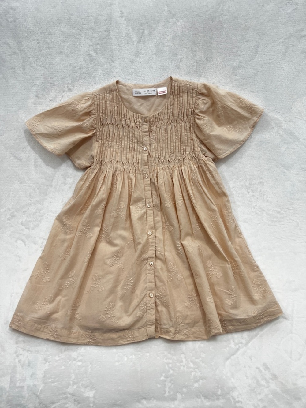 ZARA Ruffle Floral Embroidery Dress Cotton Girls Kids Size 4-5 Years Cream Blush